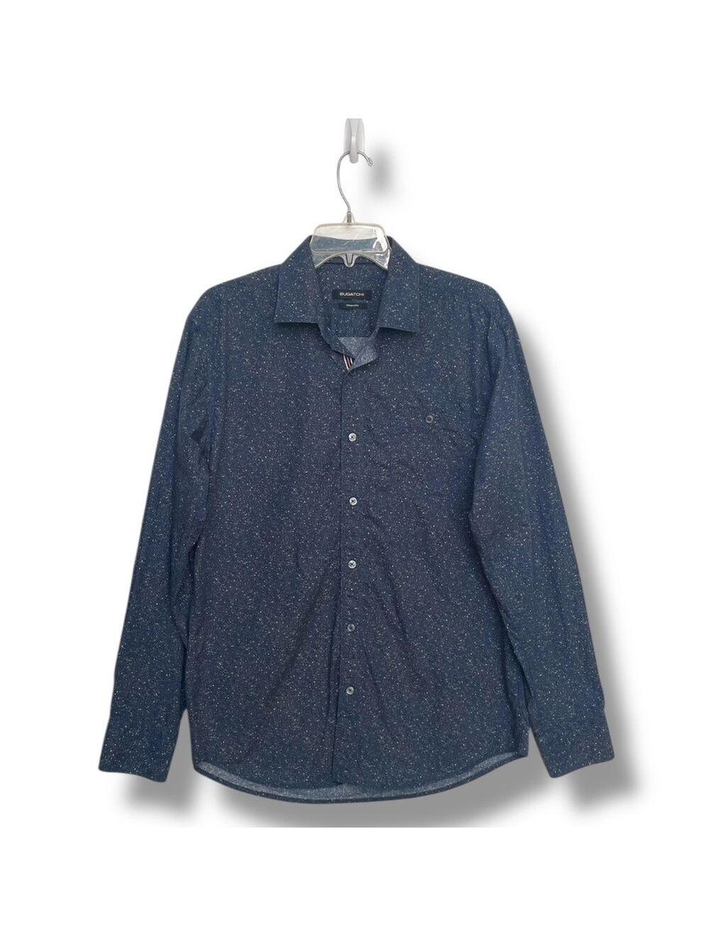 Bugatchi Blue Speckled Button-Up Shirt – Men’s Medium Shaped Fit 100% Cotton